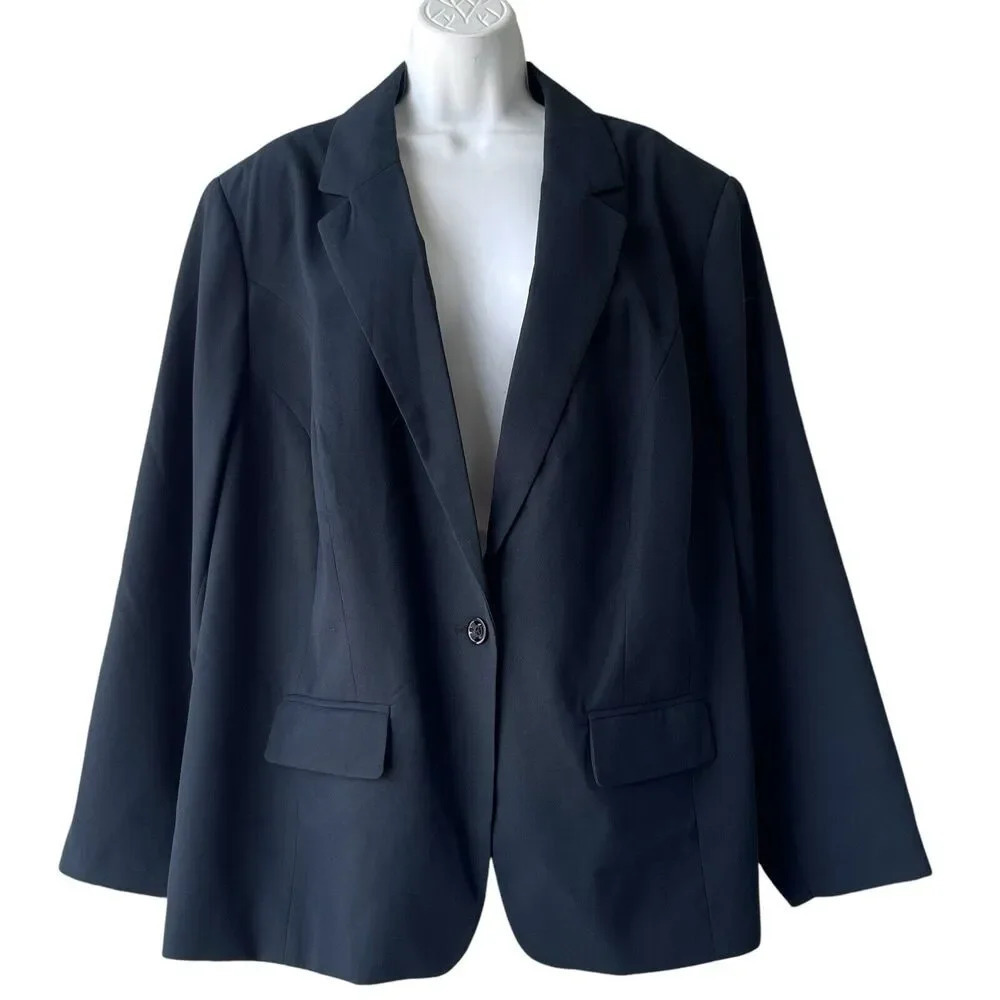 JESSICA LONDON Blazer Midnight Blue Crepe Single Button Career Academia Plus 24